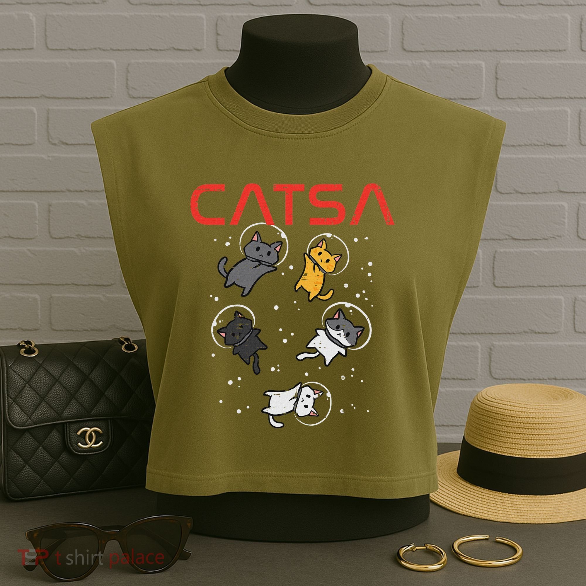 Catsa Cat Astronauts Funny Kitten Space Women Garment-Dyed Women's Muscle Tee