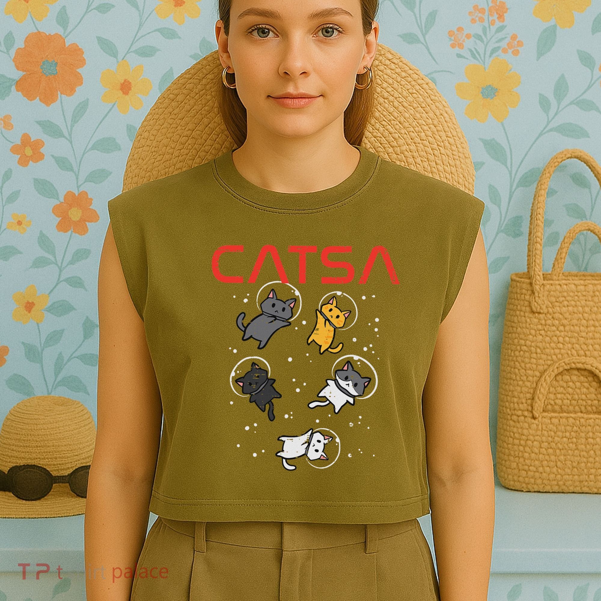 Catsa Cat Astronauts Funny Kitten Space Women Garment-Dyed Women's Muscle Tee