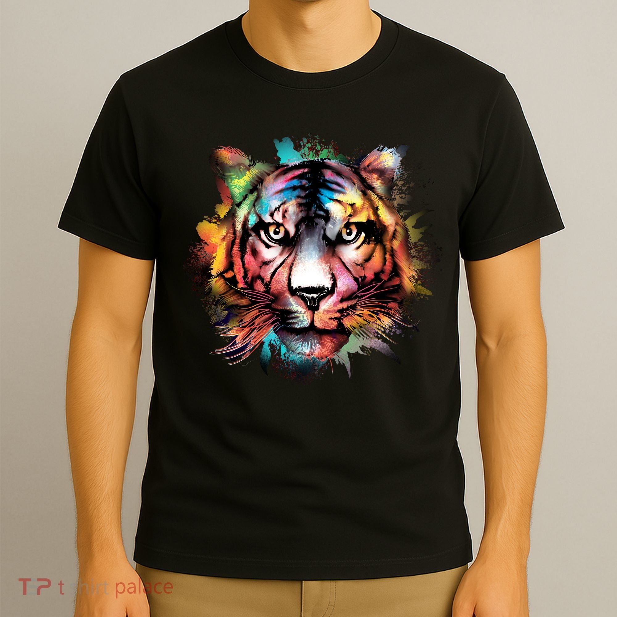 Cool Colorful Abstract Realistic Tiger Face T-Shirt