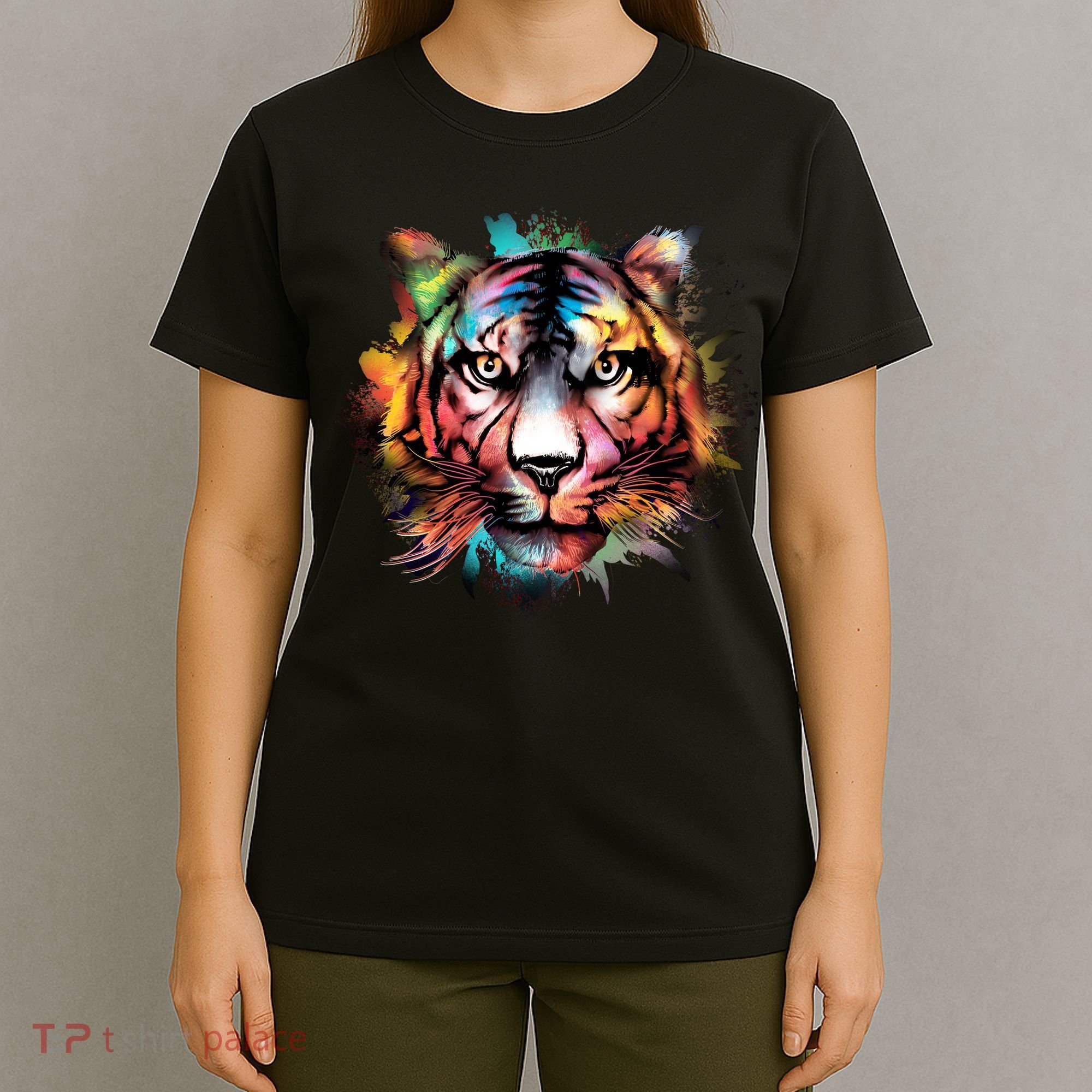 Cool Colorful Abstract Realistic Tiger Face T-Shirt