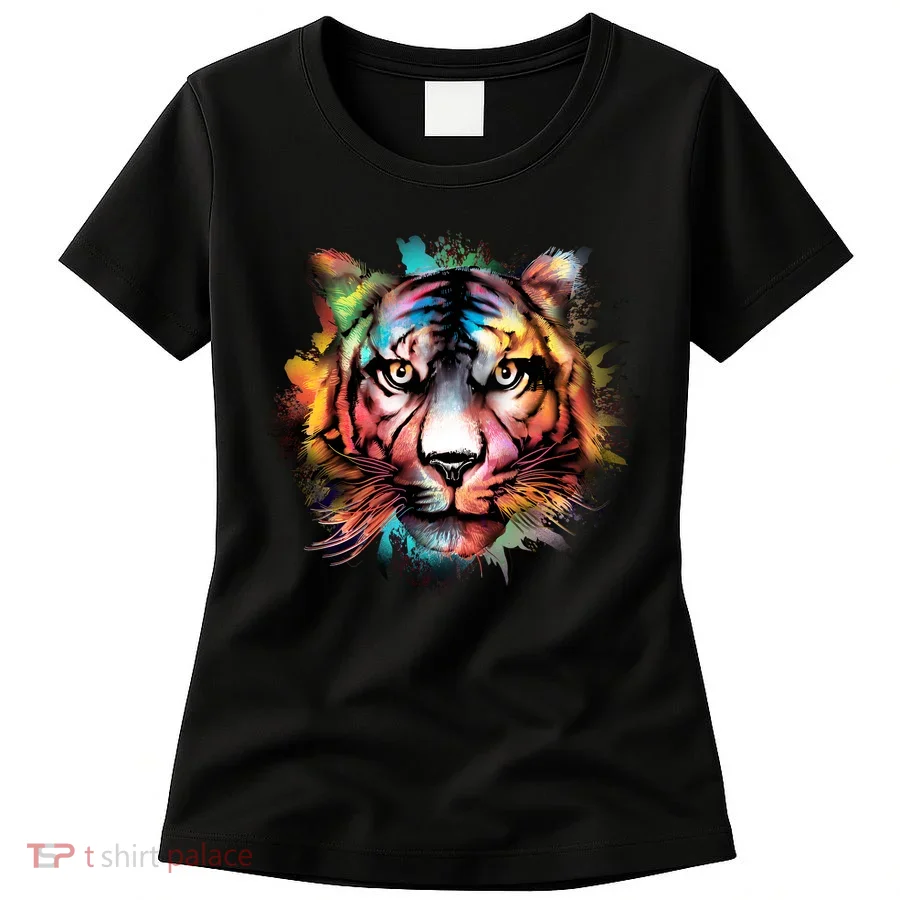 Cool Colorful Abstract Realistic Tiger Face Women's T-Shirt