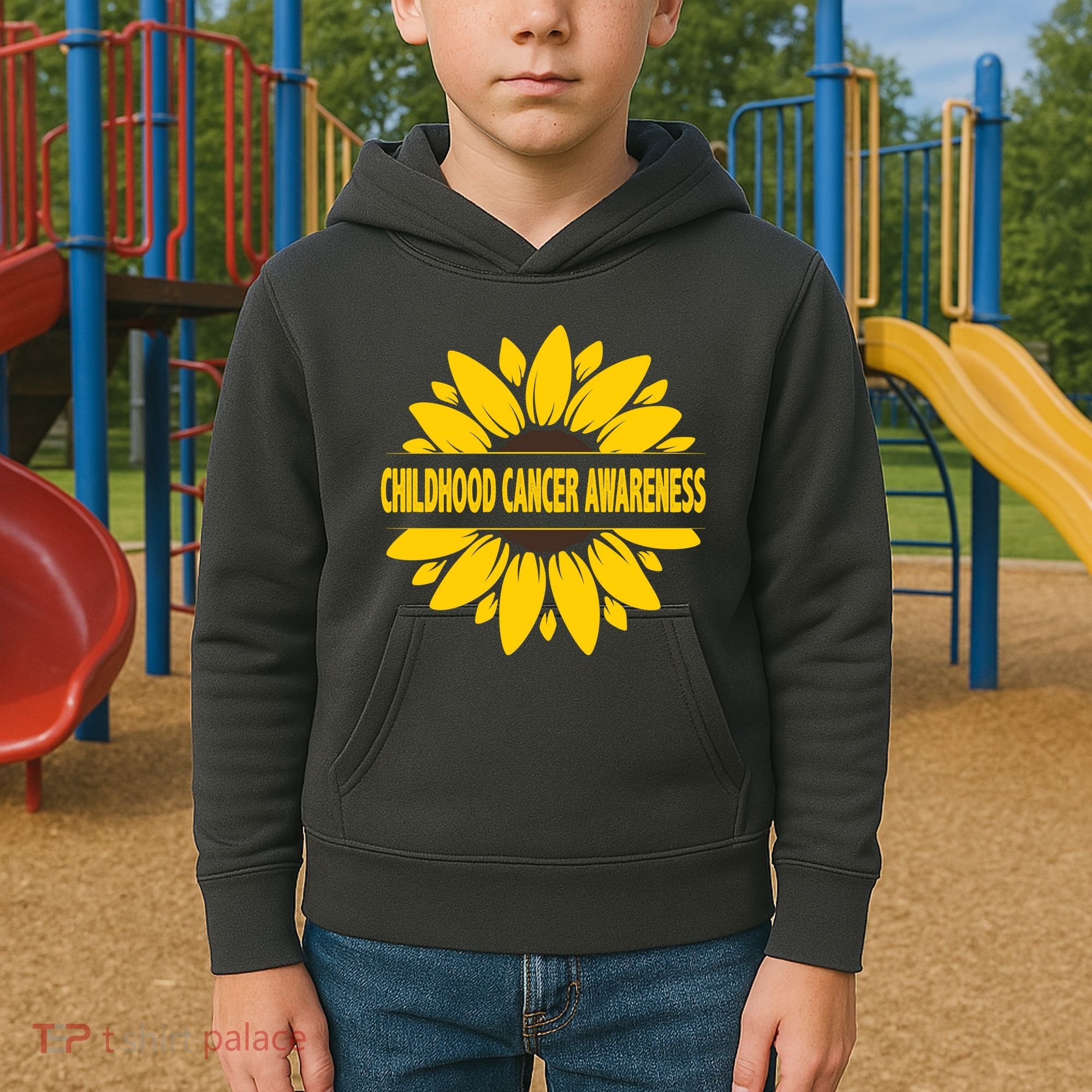 Childhood Cancer Awareness Sunflower Kids Hoodie