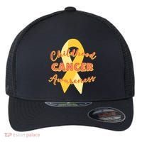 Childhood Cancer Awarebess Golden Gold Robbon Flexfit Unipanel Trucker Cap thumb 0
