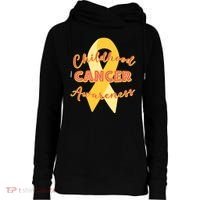 Childhood Cancer Awarebess Golden Gold Robbon Womens Funnel Neck Pullover Hood thumb 0