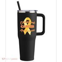 Childhood Cancer Awarebess Golden Gold Robbon 40oz Vacuum Insulated Stainless Steel Travel Tumbler thumb 0