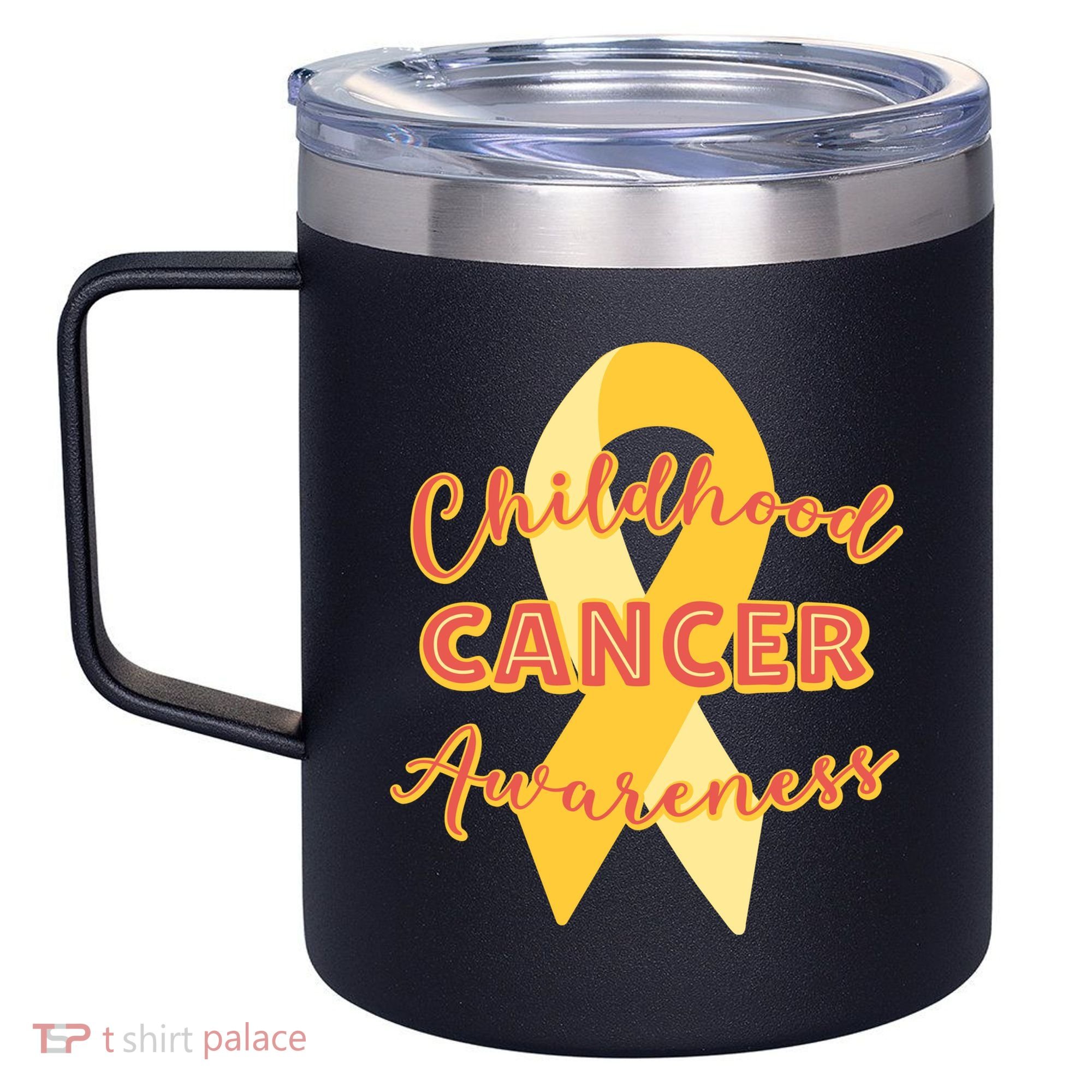 Childhood Cancer Awarebess Golden Gold Robbon 12oz Stainless Steel Coffee Mug