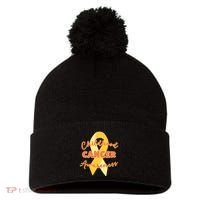Childhood Cancer Awarebess Golden Gold Robbon Pom Pom 12in Knit Beanie thumb 0