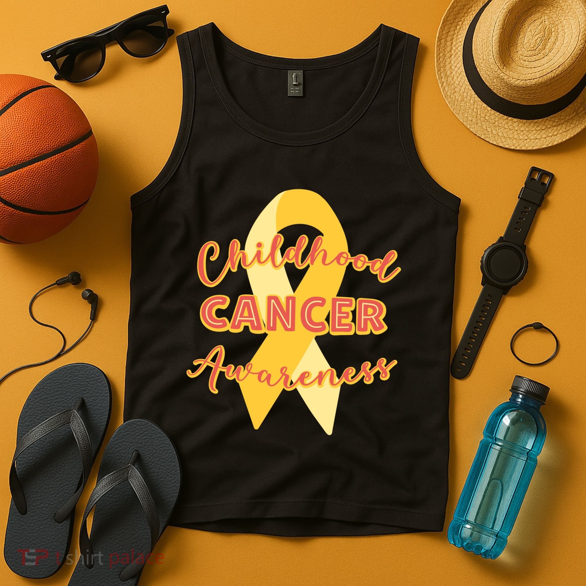 Childhood Cancer Awarebess Golden Gold Robbon Tank Top