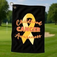 Childhood Cancer Awarebess Golden Gold Robbon Golf Towel thumb 1