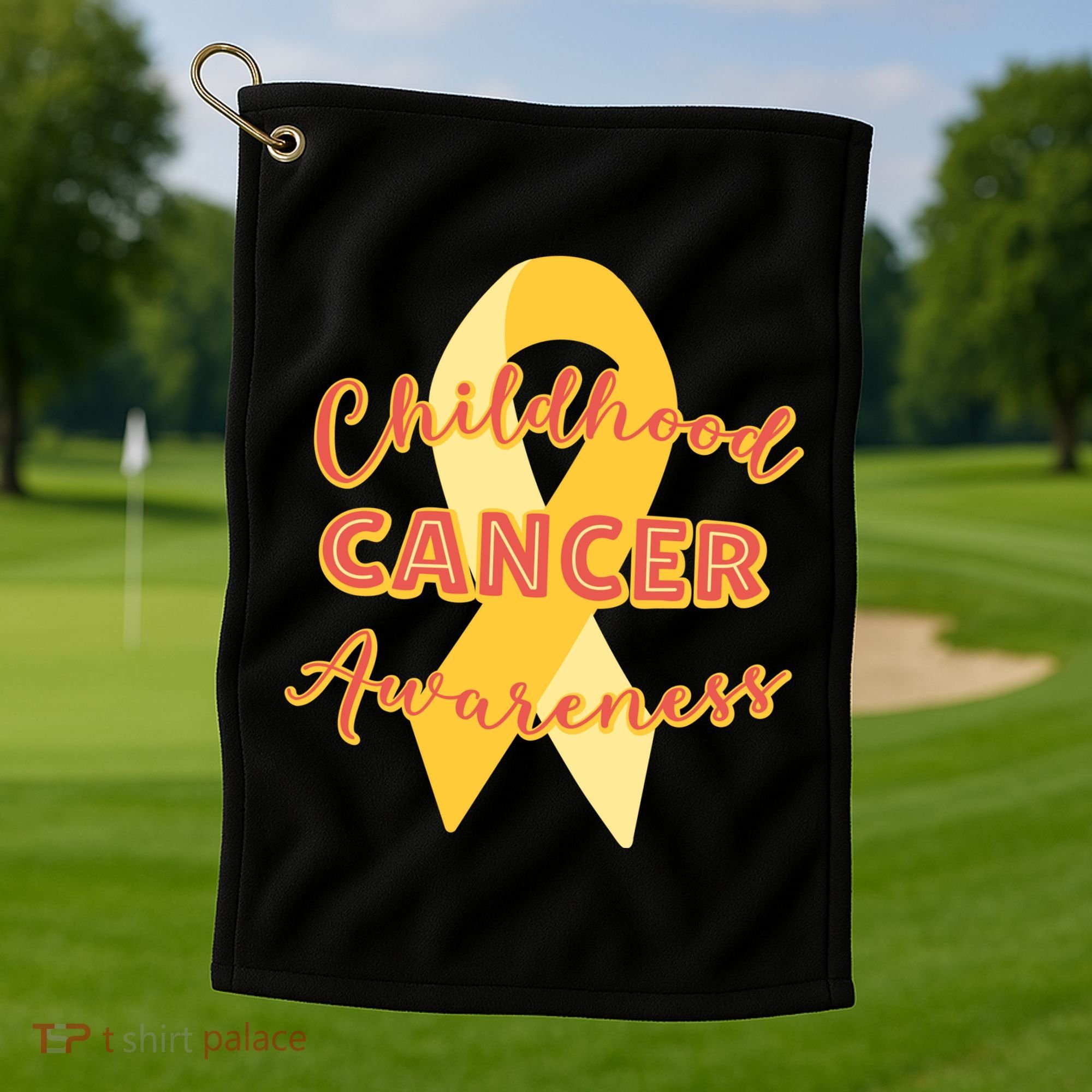 Childhood Cancer Awarebess Golden Gold Robbon Golf Towel
