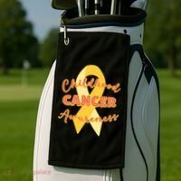 Childhood Cancer Awarebess Golden Gold Robbon Golf Towel thumb 2