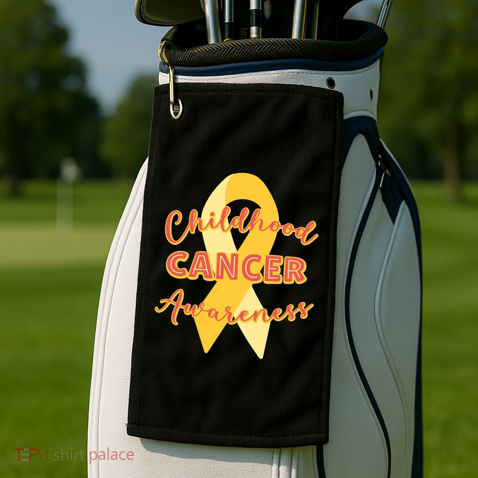 Childhood Cancer Awarebess Golden Gold Robbon Golf Towel