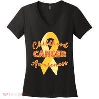 Childhood Cancer Awarebess Golden Gold Robbon Women's V-Neck T-Shirt thumb 0