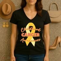 Childhood Cancer Awarebess Golden Gold Robbon Women's V-Neck T-Shirt thumb 3