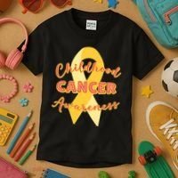 Childhood Cancer Awarebess Golden Gold Robbon Kids T-Shirt thumb 3