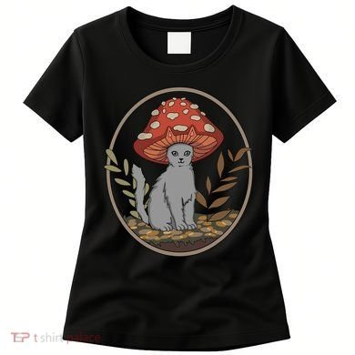 Cottagecore Cats Aesthetic Cat Mushroom Hat Kawaii Women's T-Shirt