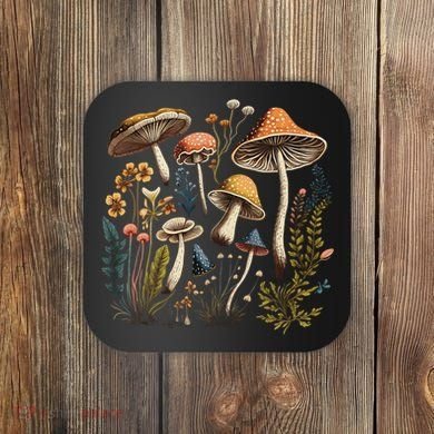 Cottage Core Aesthetic Mushrooms And Plants Gift Coaster
