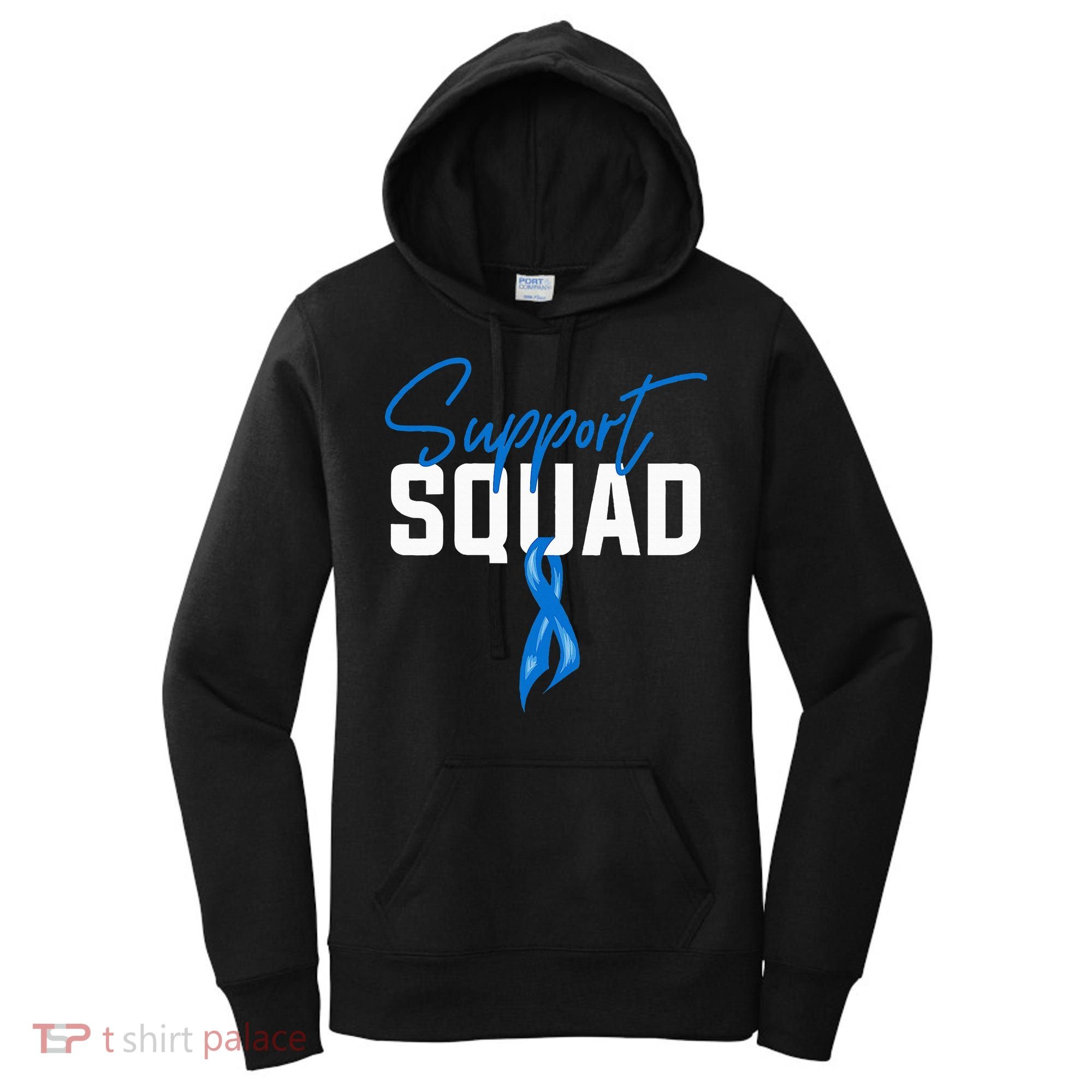 Colon Cancer Awareness Support Squad Blue Ribbon Women's Hoodie