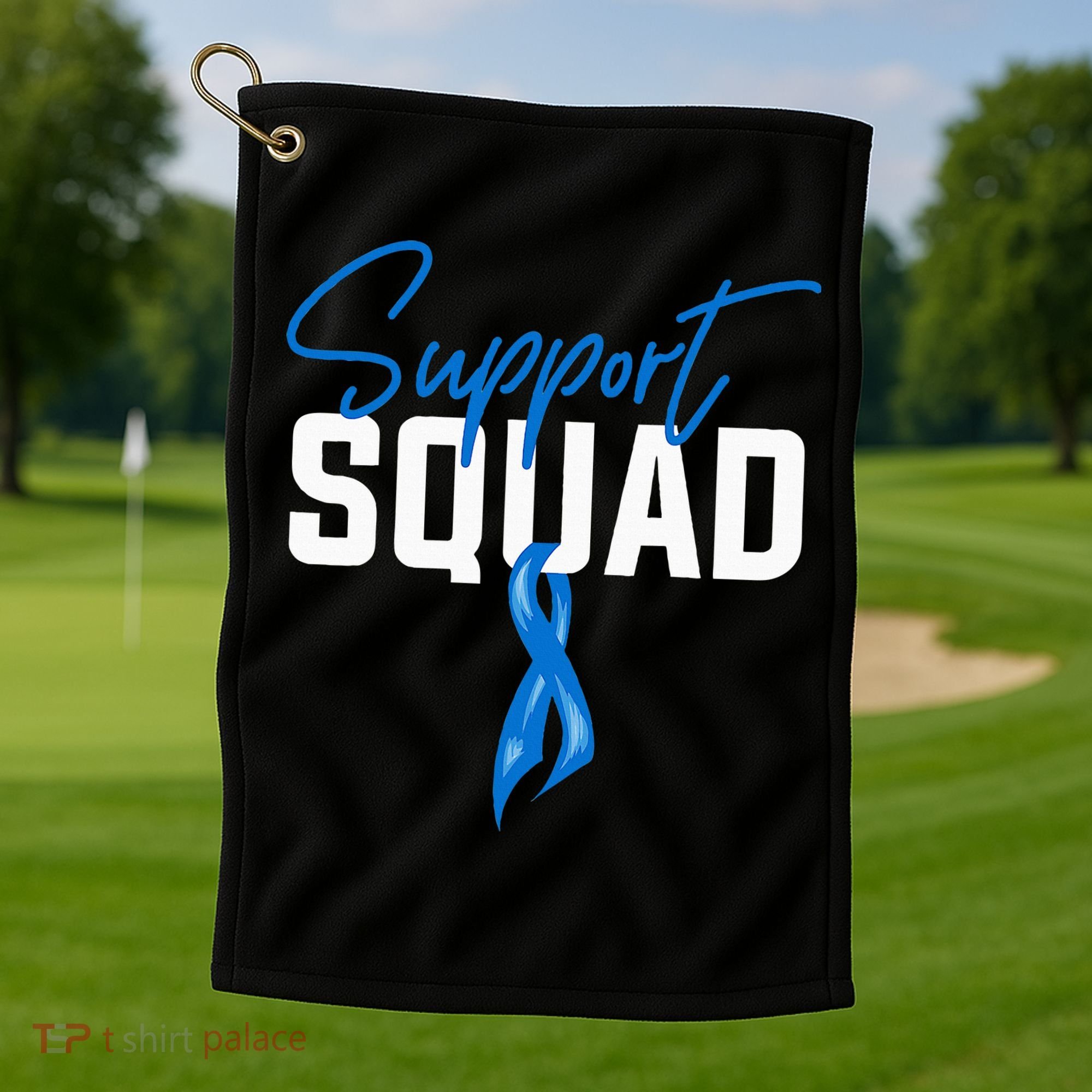 Colon Cancer Awareness Support Squad Blue Ribbon Golf Towel