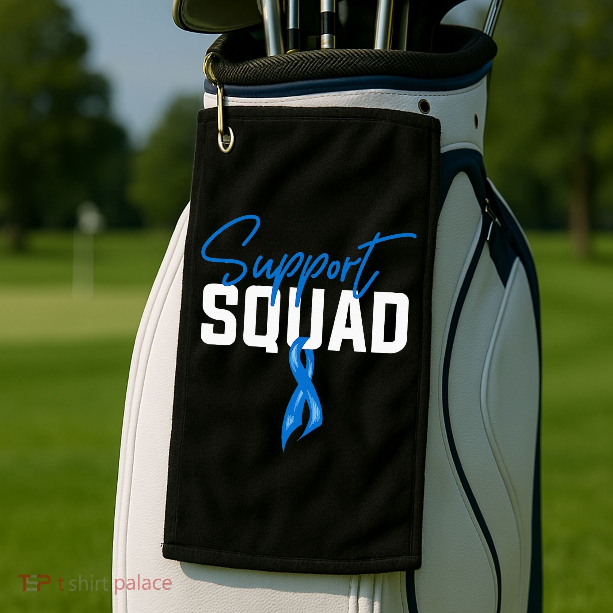 Colon Cancer Awareness Support Squad Blue Ribbon Golf Towel