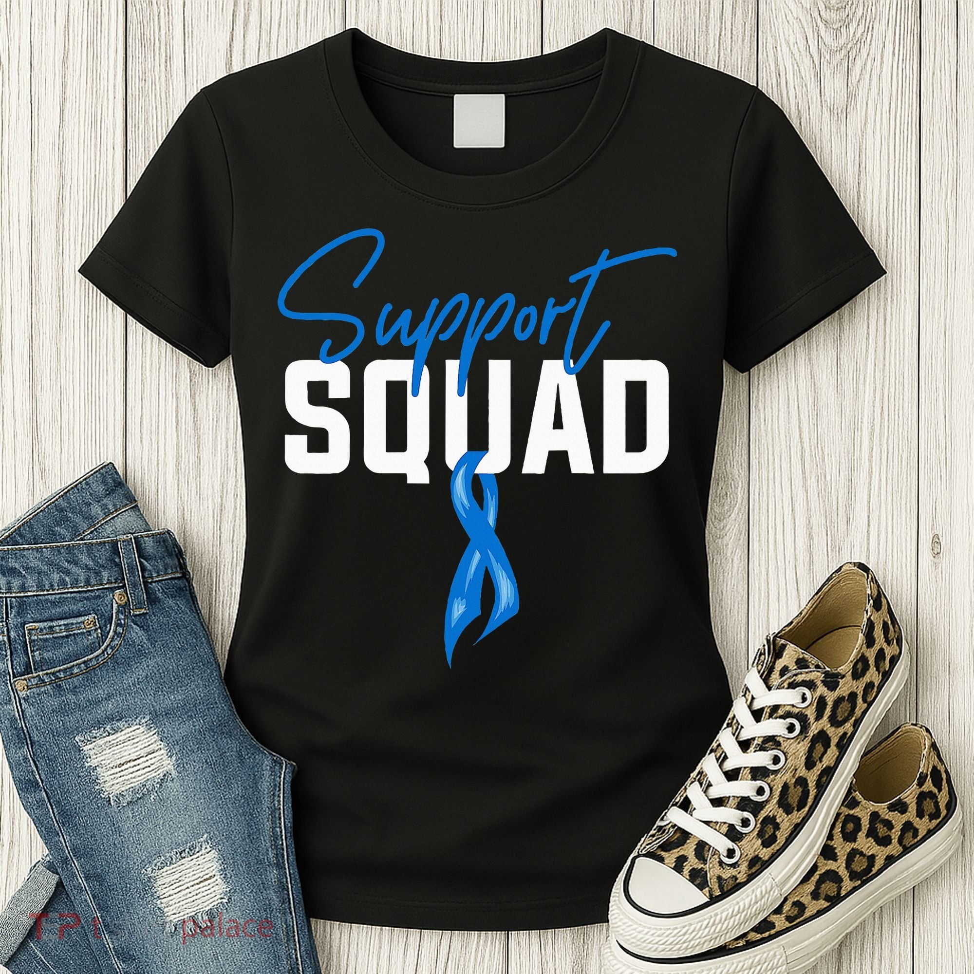 Colon Cancer Awareness Support Squad Blue Ribbon Women's T-Shirt