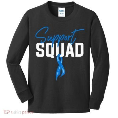 Colon Cancer Awareness Support Squad Blue Ribbon Kids Long Sleeve Shirt