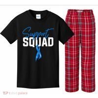 Colon Cancer Awareness Support Squad Blue Ribbon Kids Plaid Pajama Set thumb 0
