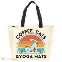 Coffee Cats And Yoga Mats Meditation Women Tote Bag thumb 0