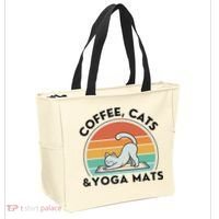 Coffee Cats And Yoga Mats Meditation Women Tote Bag thumb 2