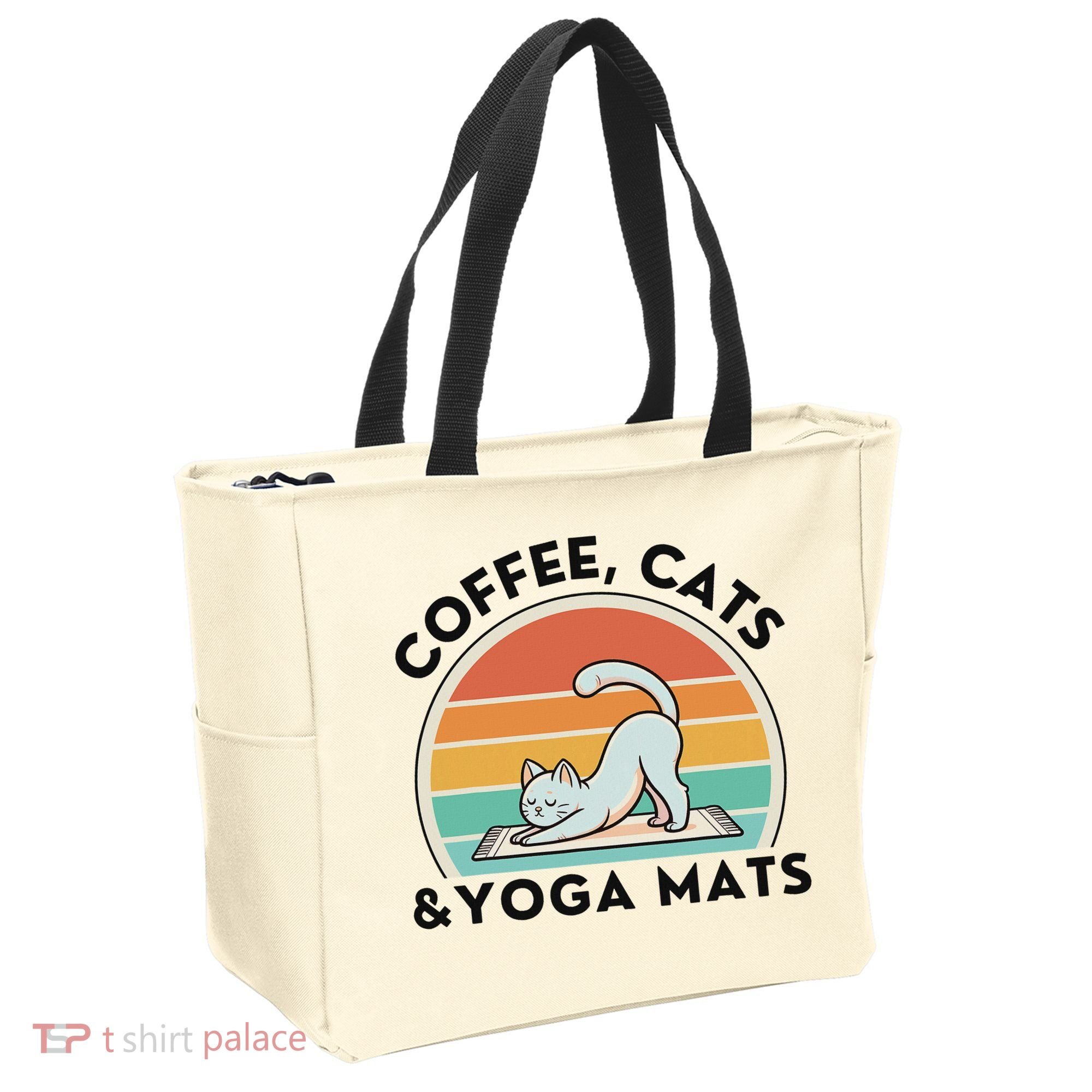 Coffee Cats And Yoga Mats Meditation Women Tote Bag