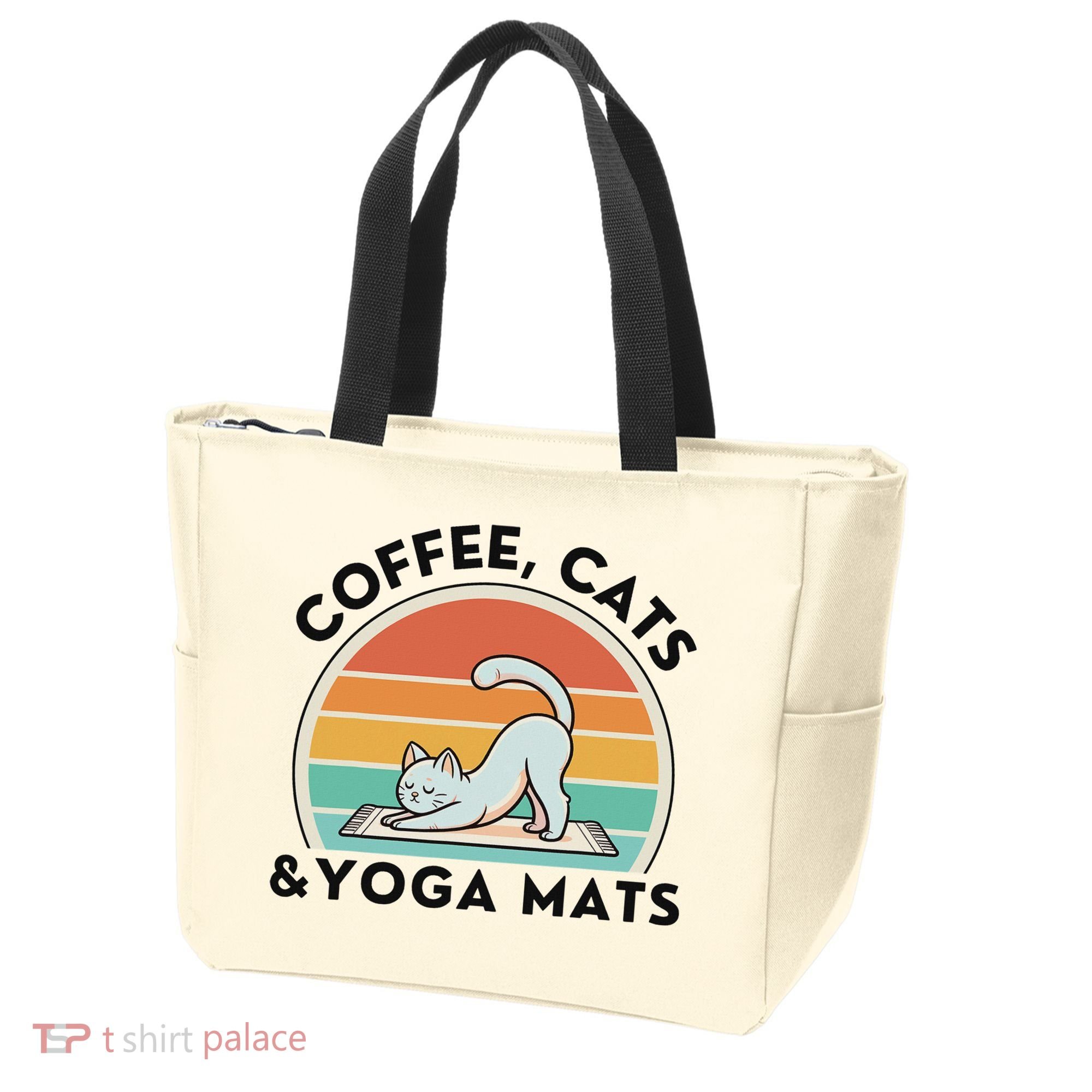 Coffee Cats And Yoga Mats Meditation Women Tote Bag