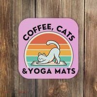 Coffee Cats And Yoga Mats Meditation Women Coaster thumb 0