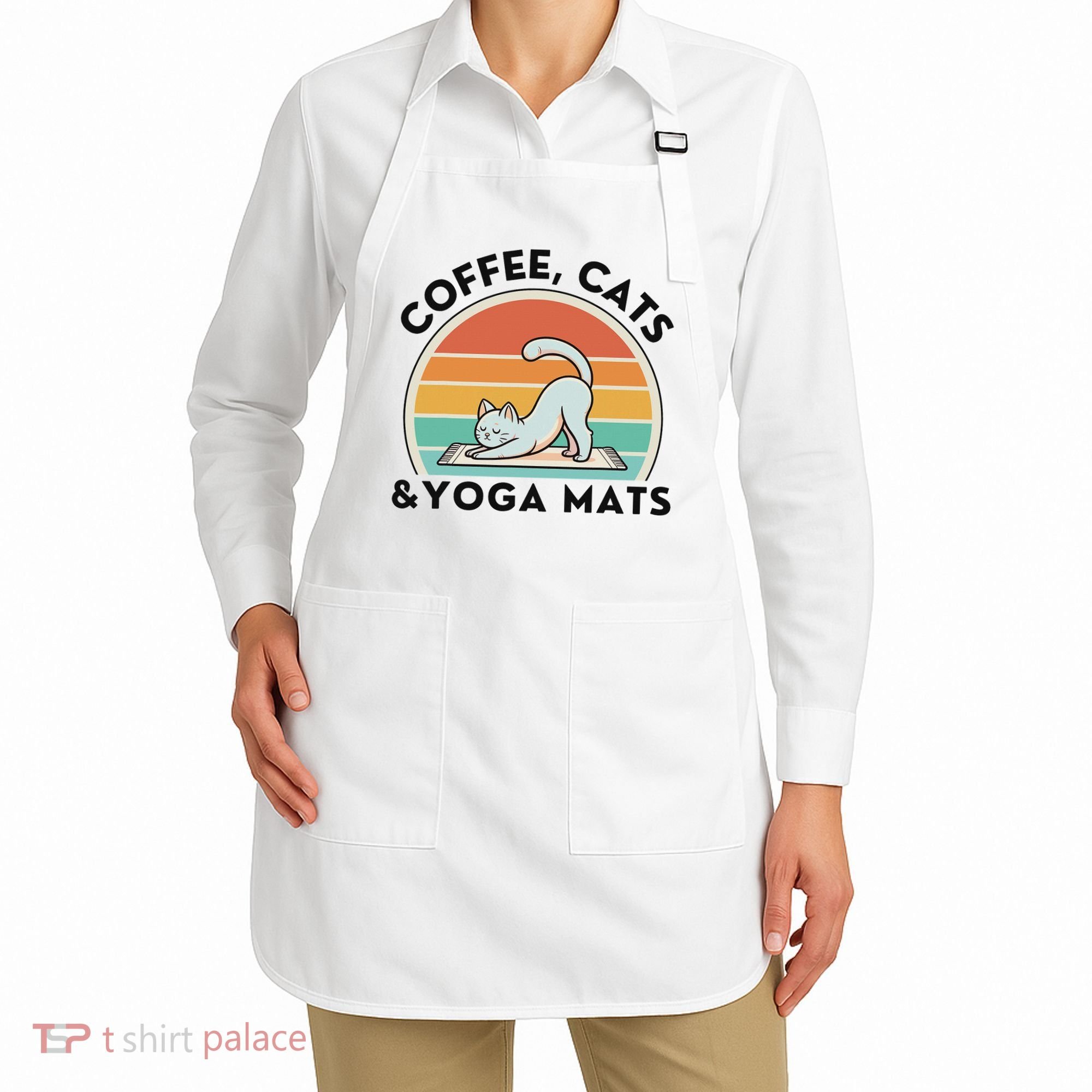 Coffee Cats And Yoga Mats Meditation Women Apron