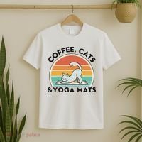 Coffee Cats And Yoga Mats Meditation Women T-Shirt thumb 2