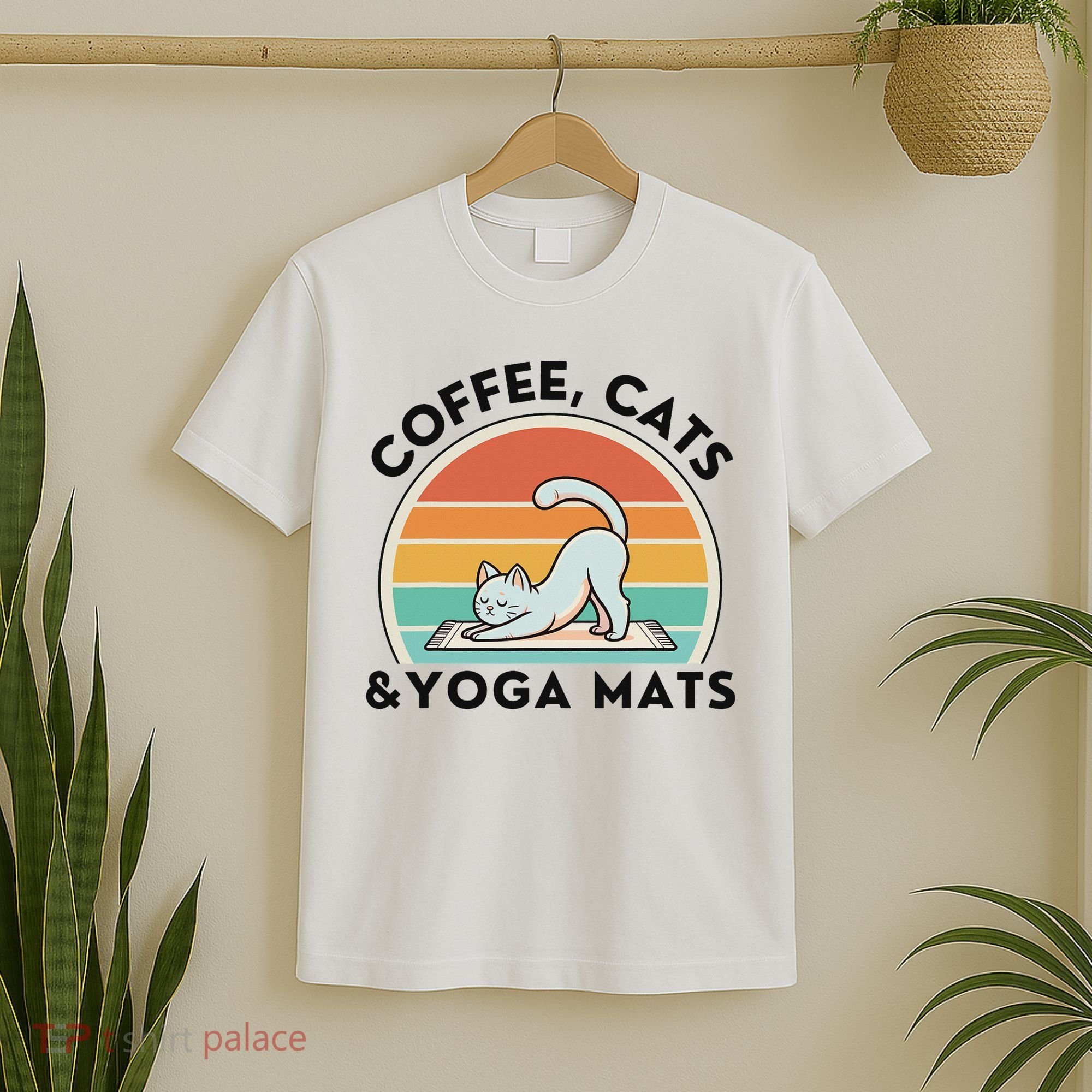 Coffee Cats And Yoga Mats Meditation Women T-Shirt