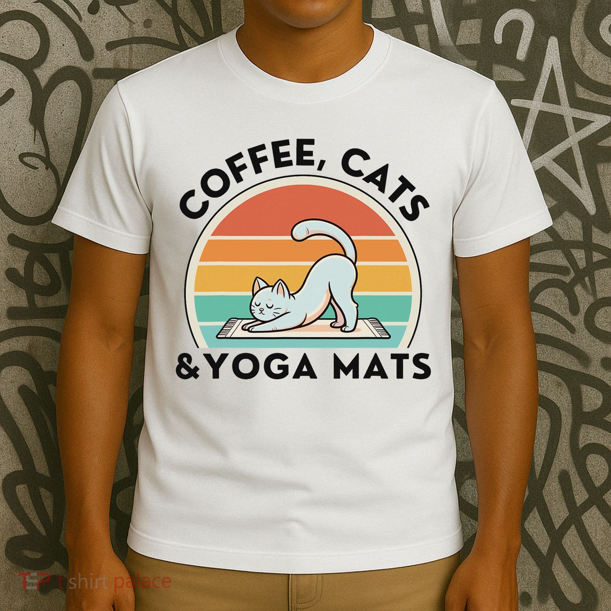 Coffee Cats And Yoga Mats Meditation Women T-Shirt