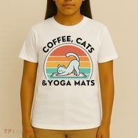 Coffee Cats And Yoga Mats Meditation Women T-Shirt thumb 4