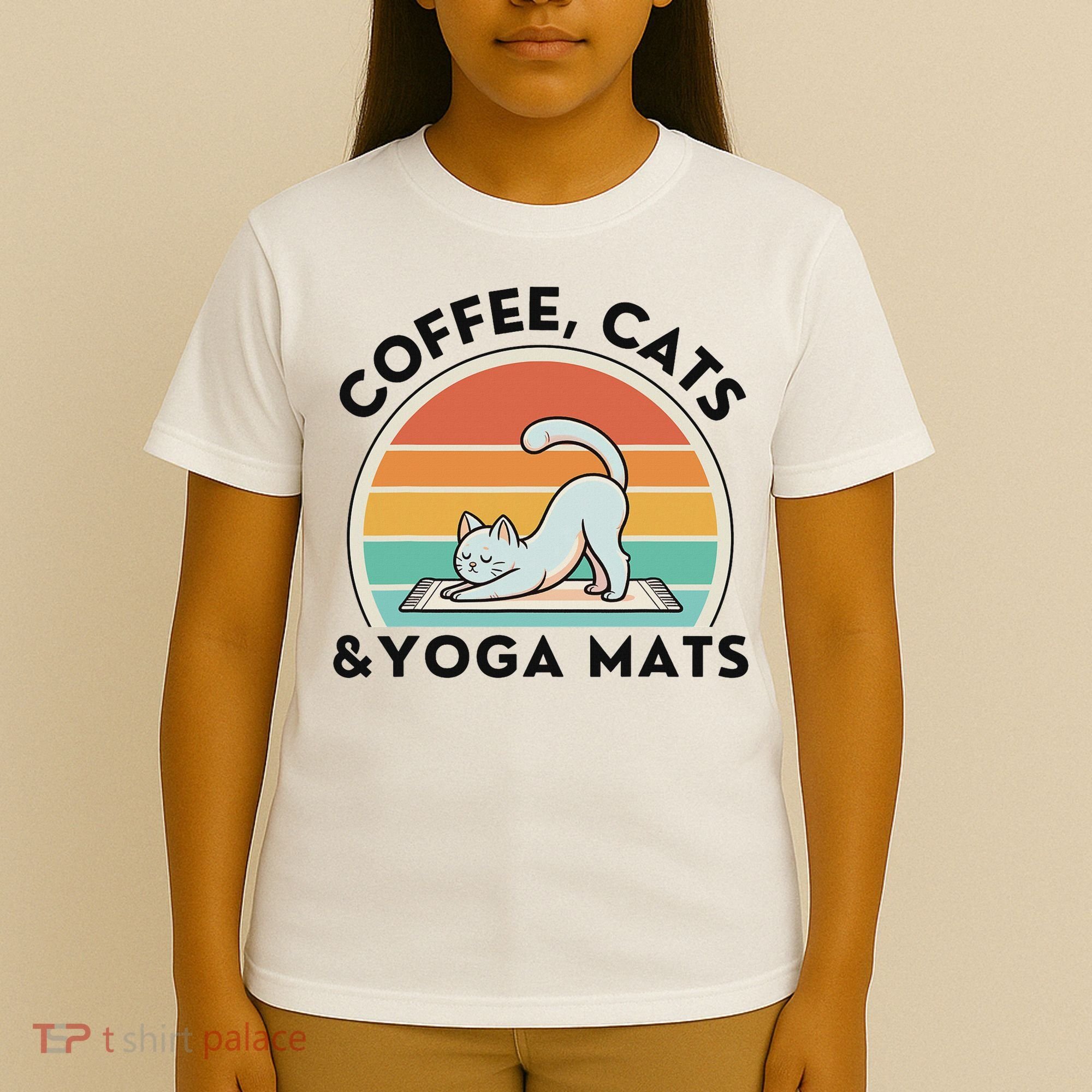 Coffee Cats And Yoga Mats Meditation Women T-Shirt
