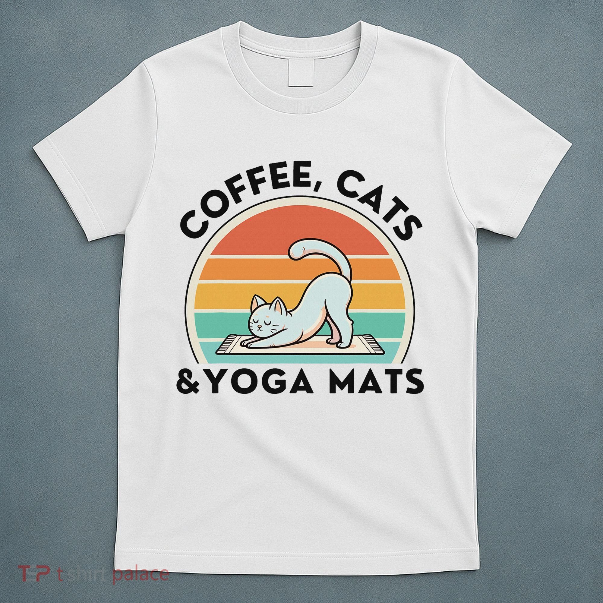 Coffee Cats And Yoga Mats Meditation Women T-Shirt