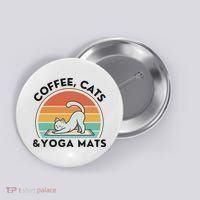 Coffee Cats And Yoga Mats Meditation Women Button thumb 0