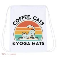 Coffee Cats And Yoga Mats Meditation Women Drawstring Bag thumb 0