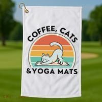 Coffee Cats And Yoga Mats Meditation Women Golf Towel thumb 1