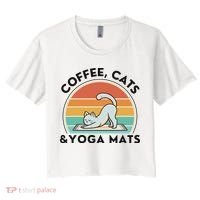 Coffee Cats And Yoga Mats Meditation Women Women's Crop Top Tee thumb 0
