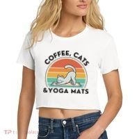 Coffee Cats And Yoga Mats Meditation Women Women's Crop Top Tee thumb 2
