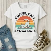 Coffee Cats And Yoga Mats Meditation Women Women's T-Shirt thumb 3