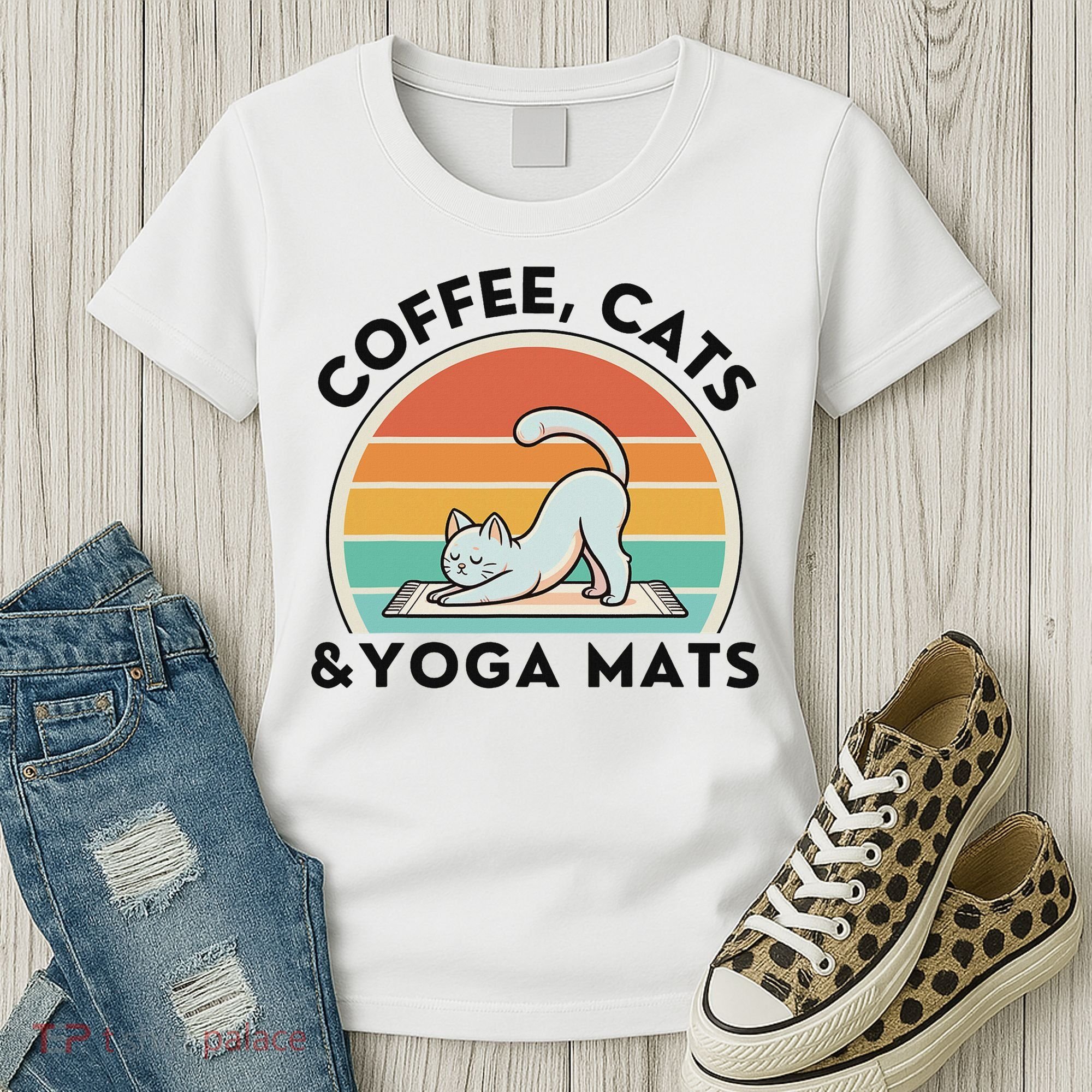 Coffee Cats And Yoga Mats Meditation Women Women's T-Shirt