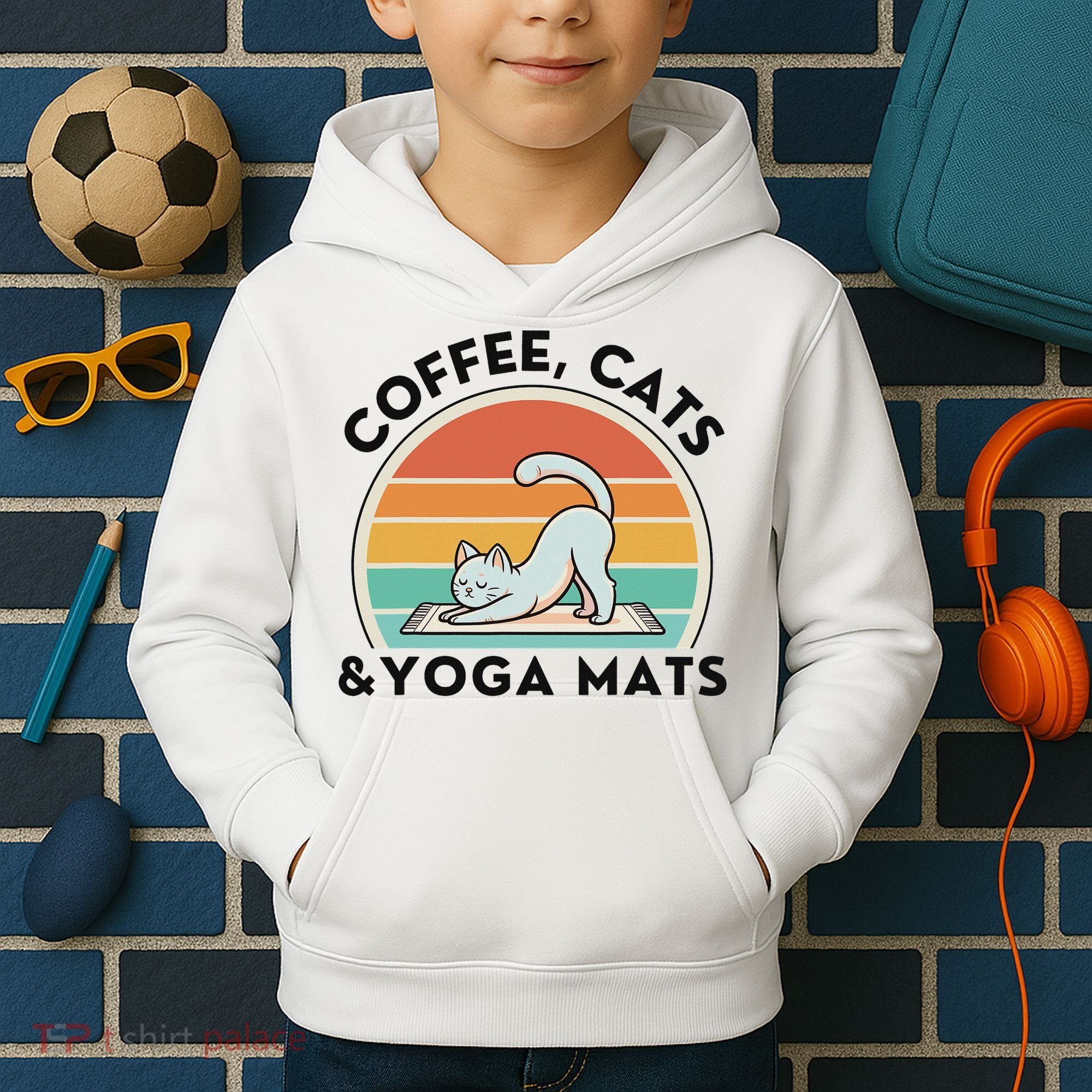 Coffee Cats And Yoga Mats Meditation Women Kids Hoodie