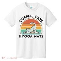 Coffee Cats And Yoga Mats Meditation Women Kids T-Shirt thumb 0