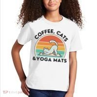 Coffee Cats And Yoga Mats Meditation Women Kids T-Shirt thumb 2