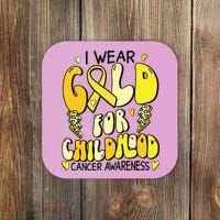 Childhood Cancer Awareness Support Retro Yellow Ribbon Coaster thumb 0